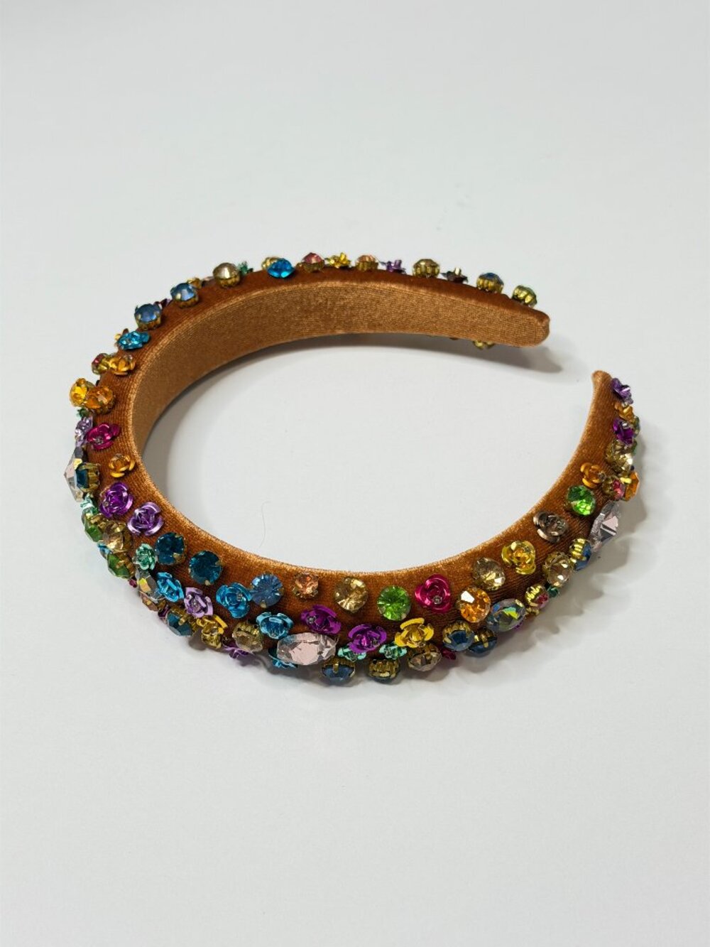 Gold Velvet Multicolored Jeweled Embellished Headband